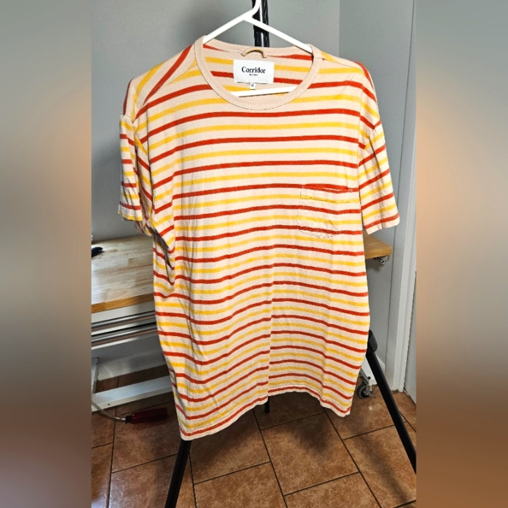 Corridor NYC striped front pocket t-shirt, discontinued Boutique item.